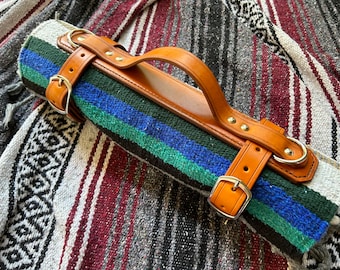 Genuine Leather HEAVY DUTY Blanket Carrier - with Arm Strap - customizable