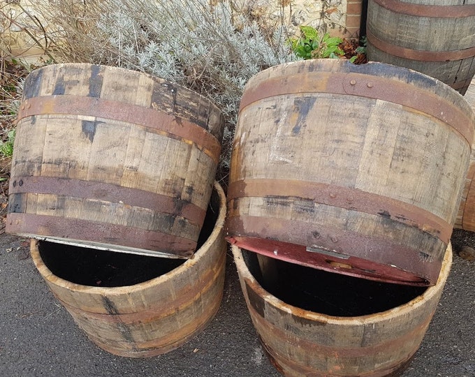 HALF a WHISKEY BARREL Cask - Choose your quantity, Free delivery - Large Recycled Solid Oak Whisky barrel Cask