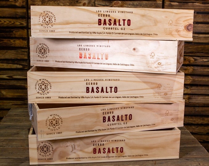 Set of 5 for wedding display - Shallow wooden wine box - 6 bottle size - perfect for tray, crafts, upcycle project, hampers, planters