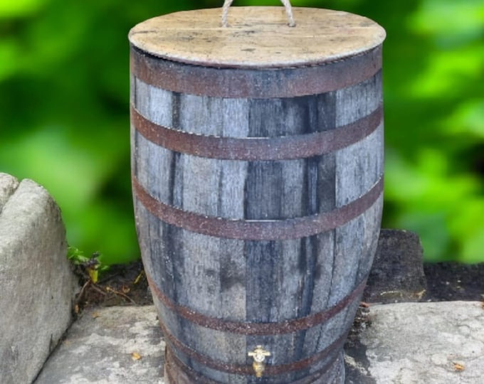 Oak Whiskey Barrel Water Butt Lift Off Lid Tap Rain Collector with stand