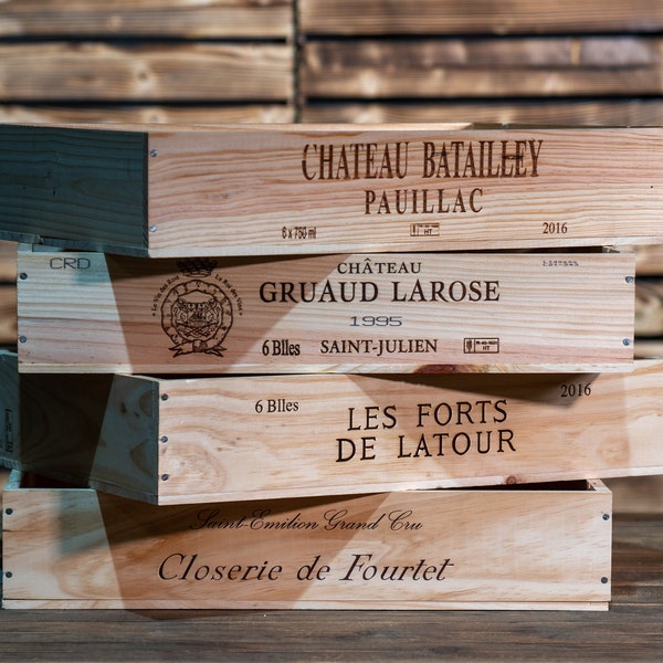 Traditional FRENCH WOODEN WINE  Box Crate Storage unit (6 bottle Shallow size Long Sided Logo)