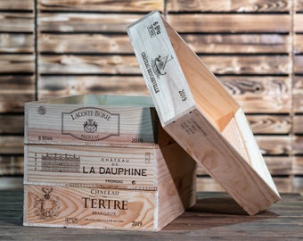 Traditional FRENCH WOODEN WINE  Box Crate Storage unit (6 bottle Shallow size Short Sided Logo)