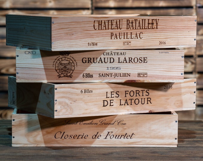 Traditional FRENCH WOODEN WINE  Box Crate Storage unit (6 bottle Shallow size Long Sided Logo)