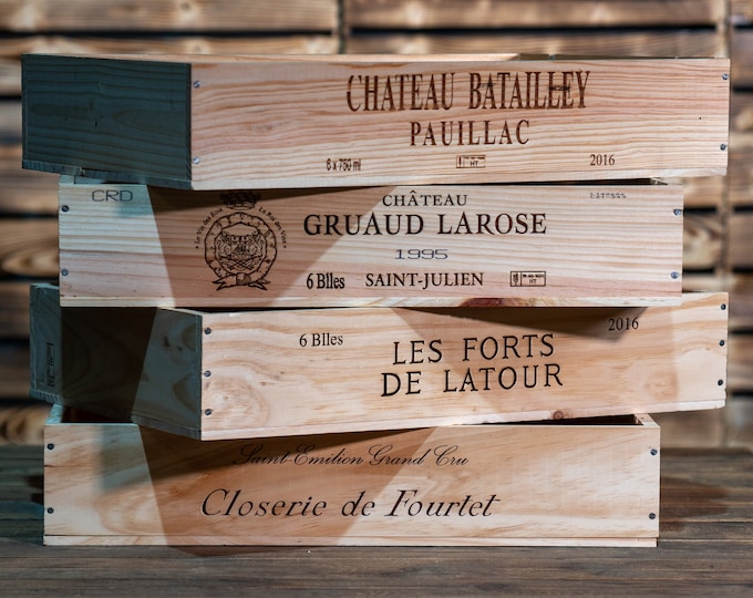 Traditional FRENCH WOODEN WINE  Box Crate Storage unit (6 bottle Shallow size Long Sided Logo)