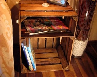 1 x BEDSIDE TABLE CABINET Crate in Burnt wood - Wooden Apple Crates, ideal storage boxes box display crate bookshelf