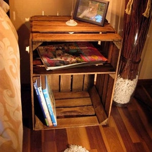 1 x BEDSIDE TABLE CABINET Crate in Burnt wood - Wooden Apple Crates, ideal storage boxes box display crate bookshelf