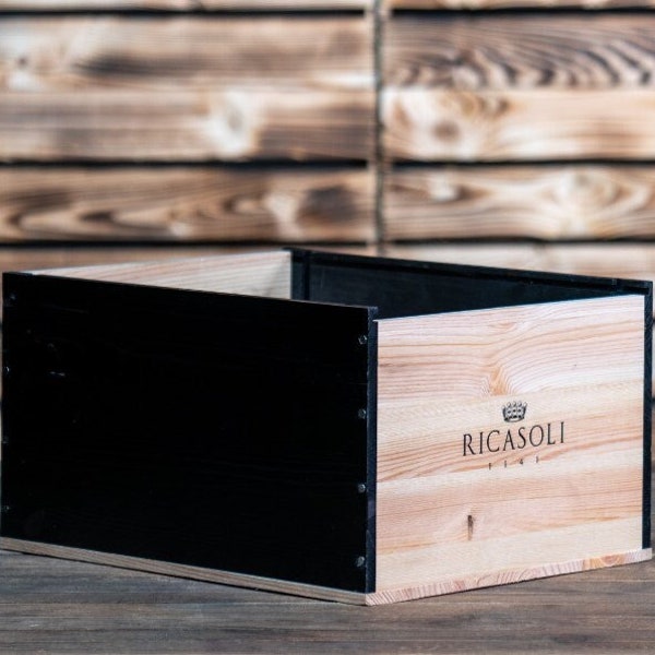 Ricasli ITALIAN WOODEN WINE  Box Crate Storage unit (6 bottle size) Black box