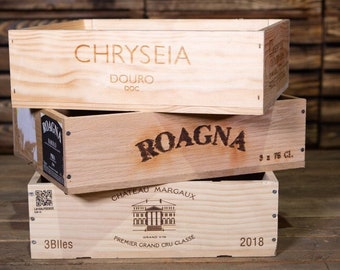 Pack of 3 - Wooden Wine Box / Crate 3 bottle size. French, Genuine, Hamper, Shabby Chic, Vintage FREE DELIVERY