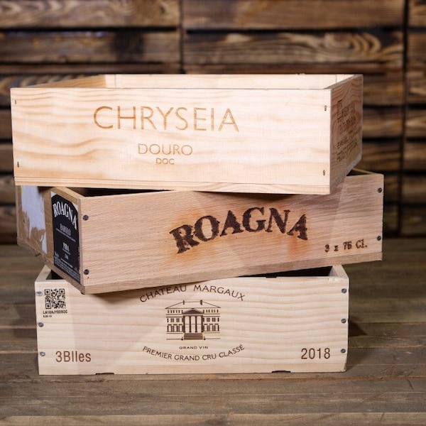 Pack of 4 - RECLAIMED 12 BOTTLE SIZE FRENCH WOODEN WINE CRATE BOX