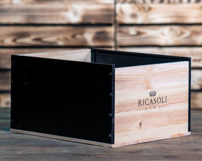 Ricasli ITALIAN WOODEN WINE  Box Crate Storage unit (6 bottle size) Black box