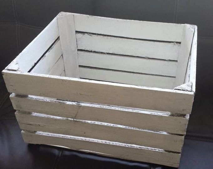 WHITE Painted European apple box fruit crate shabby chic - Ideal toy box, storage shelves, bookcase, wedding display decor, shop display