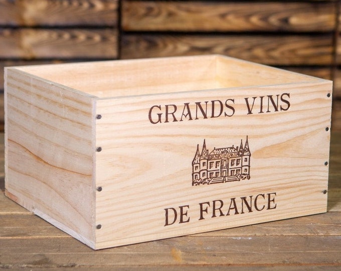 Wooden Wine Box / Crate. 6 bottle size. French, Genuine, Hamper, Shabby Chic, Vintage FREE DELIVERY