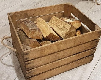 Log Store / Carrier VINTAGE Apple Crate with rope handles - Different styles available