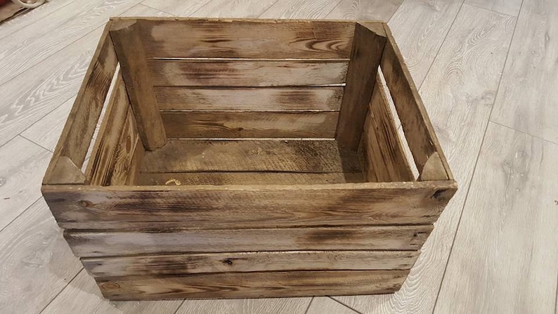 1 x Burntwood Vintage Rustic European Wooden Apple Crates, ideal storage boxes box display crate bookshelf idea image 2