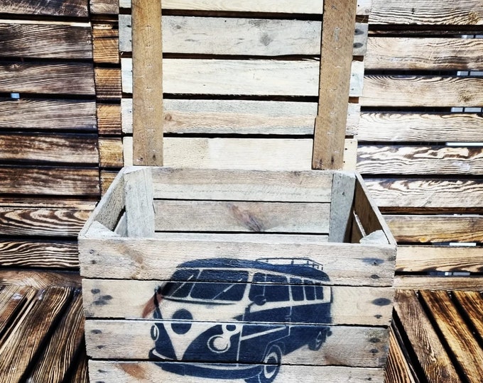 VW Camper VOLKSWAGON Rustic Apple Box Crate - Trunk / Camping / Storage / Garage / Man Cave (Handles & Lid)