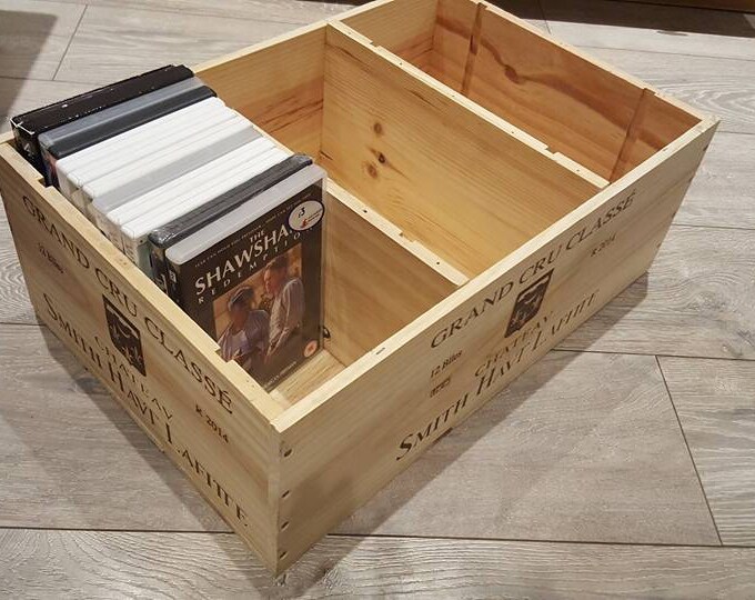 Reclaimed French wooden wine box with dividers / shelves - Office organiser for envelopes, cards, pens