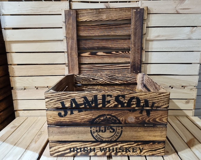 JAMESON IRISH WHISKY Branded Rustic Retro Wood Apple Crate Storage Box Chest Trunk For Man cave or She shed