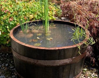 LARGE waterdicht 100% gegarandeerd - terras voor plantenbak met half vat eiken wijn MINI VIJVER / plantenvijver