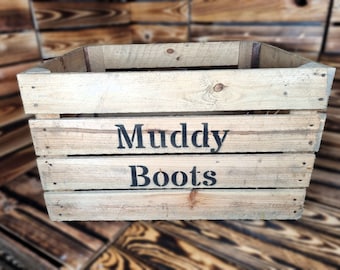 Boots & Shoe Storage - Vintage Apple Crate Wooden Handmade MUDDY BOOTS