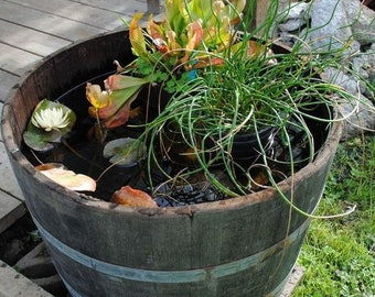 WATERTIGHT OAK BARREL Half - Ideal for Ice Bucket / Mini Pond / Fish / Waterplants / Lilly / Water Feature