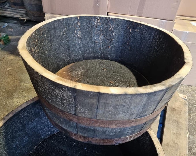 30cm - 35cm tall WHISKY OAK BARREL Planter Pot - half cut Wooden Keg Barrels ideal for the garden