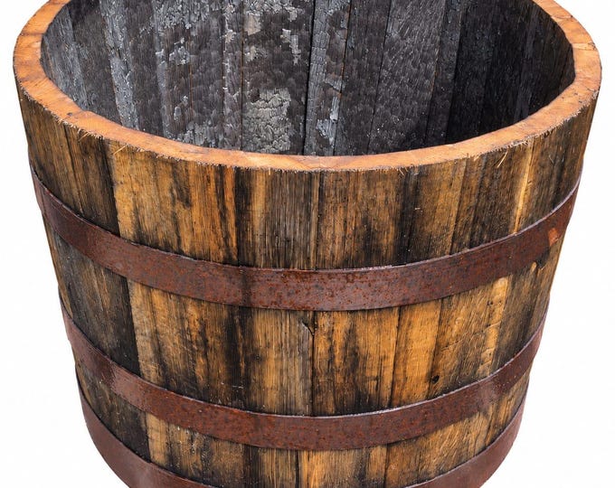 Authentic Bourbon Barrel Planter | 20-Year-Old Reclaimed Wood Garden Tub / Pond- Treated and Varnished