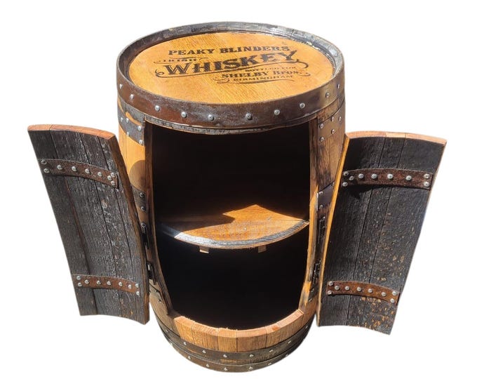 BLINDERS Branded - Rustic Bourbon Barrel Cask Handcrafted Drinks Cabinet / Home Bar / Man Cave