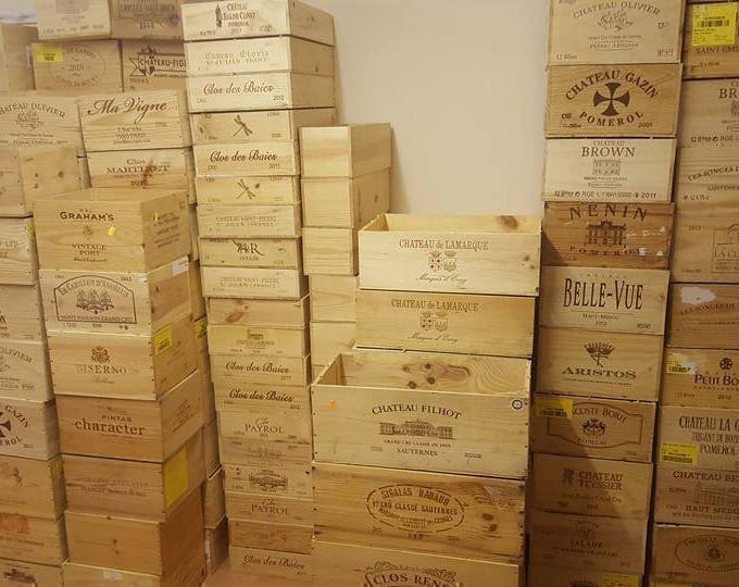 3 x Mixed FRENCH WINE BOXES Used wooden crates - Storage solutions hampers shabby chic - Champange / Port Boxes