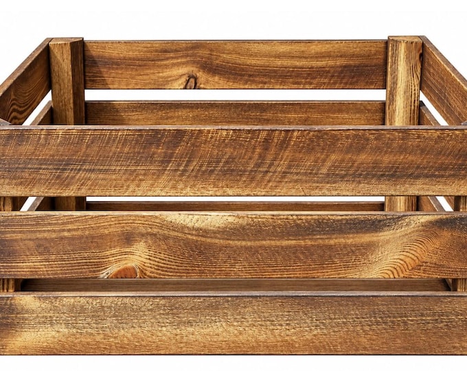 Rustic Wooden Storage Crate Natural or Burnt Wood Box Display Storage 50x40x22cm