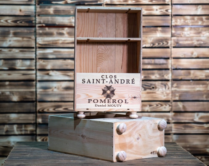A Pair of Reclaimed French Wooden Wine Box Bedside Table / Organiser - Bespoke & Handmade