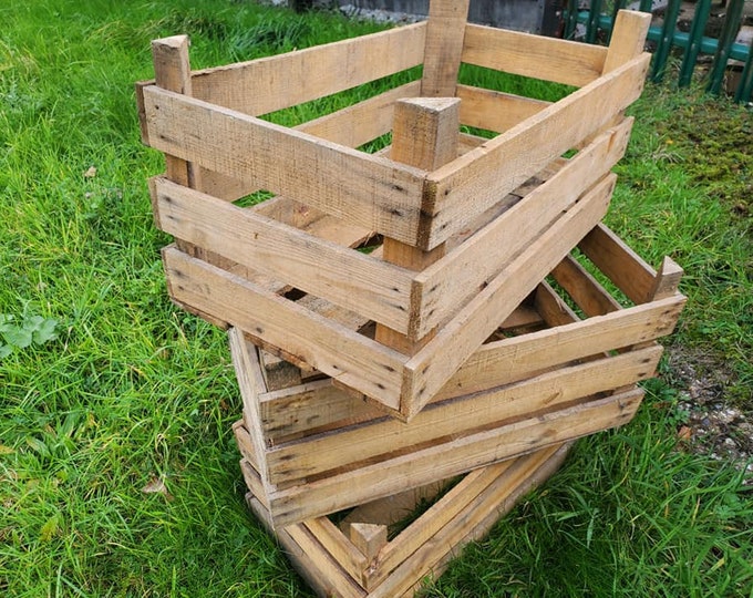3 x French APPLE FRENCH Wooden Vintage Storage Crate apple bushel Box Rustic Shabby Chic - Storage shelving Bedisde table and drawers ideas!