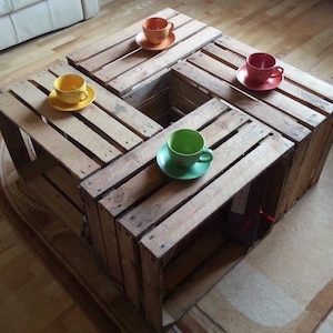 4 x Vintage Wooden Apple Crate, Rustic Wood Box, Wedding Decor, Coffee table, occasional table, Cottage Living, Photo Prop