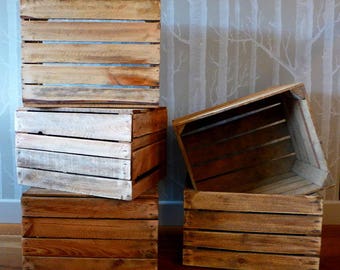 Vintage Wooden Apple Crate, Rustic Wood Box, Wedding Decor, Farmhouse Log Storage, Cottage Living, Photo Prop
