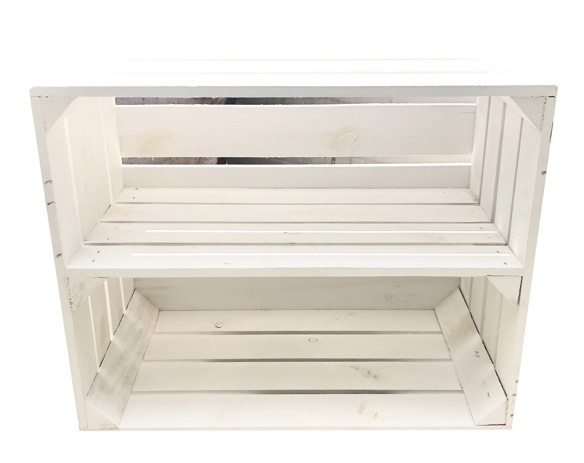 1 x White Painted Crate with LONG WHITE shelf Wooden Apple
