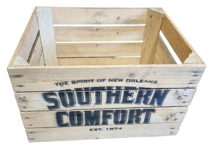 SOUTHERN COMFORT Branded Rustic Retro Wood Apple Crate Storage Box Chest Trunk For Man cave or She shed