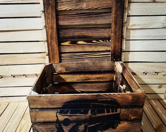 VW Camper VOLKSWAGON Rustic Apple Box Crate - Trunk / Camping / Storage / Garage / Man Cave (Handles & Lid)