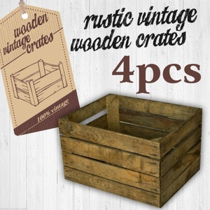 4 x Vintage Wooden Apple Crate, Rustic Wood Box, Wedding Decor, Farmhouse Log Storage, Cottage Living, Photo Prop