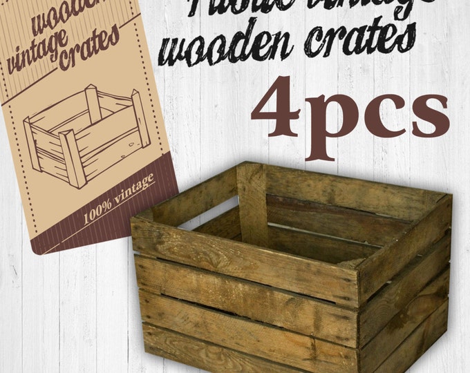4 x Vintage Wooden Apple Crate, Rustic Wood Box, Wedding Decor, Farmhouse Log Storage, Cottage Living, Photo Prop