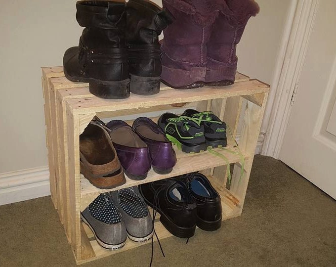 2 x wooden shoe rack  / organiser- handmade apple fruit crate box