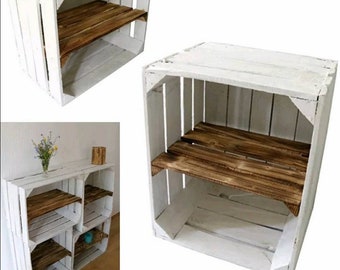 4 x White Painted Crate with Burnt wood shelf -  Wooden Apple Crates, ideal storage boxes box display crate bookshelf dresser bedside table