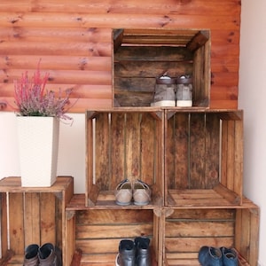 6 x Vintage Rustic European Wooden Apple Crates, ideal storage boxes box display crate bookshelf idea