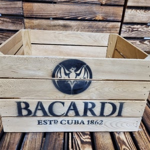 BACARDI Rustic Retro Wood Apple Crate Storage Box Chest Trunk For Man cave or She shed