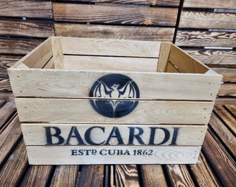 BACARDI Rustic Retro Wood Apple Crate Storage Box Chest Trunk For Man cave or She shed