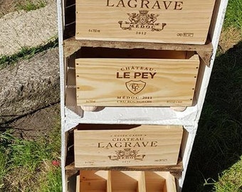 Vintage Apple Crate STORAGE UNIT with DRAWERS - 2 x White Painted Crates with Burnt wood shelves and genuine wine box drawers