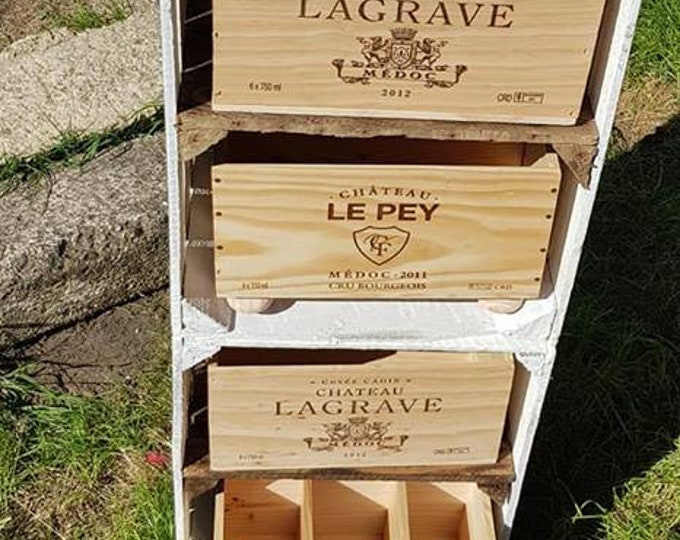 Vintage Apple Crate STORAGE UNIT with DRAWERS - 2 x White Painted Crates with Burnt wood shelves and genuine wine box drawers