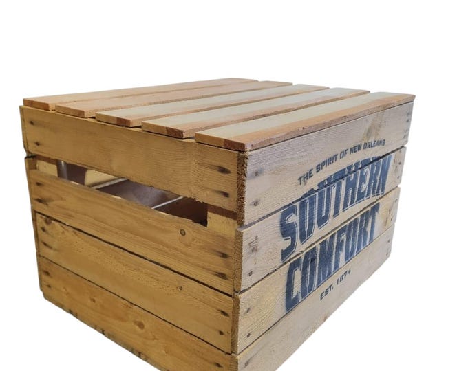 SOUTHERN COMFORT Branded Rustic Retro Wood Apple Crate Storage Box Chest Trunk For Man cave or She shed