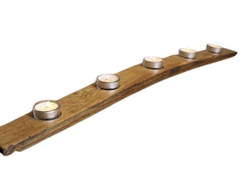 1 x Candle Holder - Oak Whisky Barrel Stave Tealight Holder for 7 Tealights