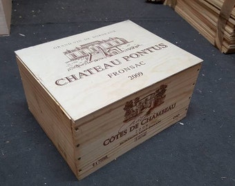 FRENCH WOODEN WINE Box with lid  - Crate / Storage unit (6 bottle size) Christmas Hamper Gift box