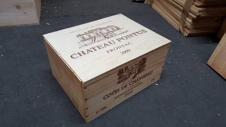 FRENCH WOODEN WINE Box with lid Christmas Hamper Gift box 6 bottle size Crate Storage unit