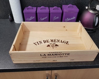 French Wooden Wine box TRAY with handles- Dinner tray, tea tray, breakfast tray, wedding tray.  Lap Tray serving tray for Restaurant/ bar
